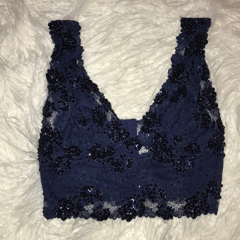 Guess Marciano Blue Lace Beaded Corset Top Medium